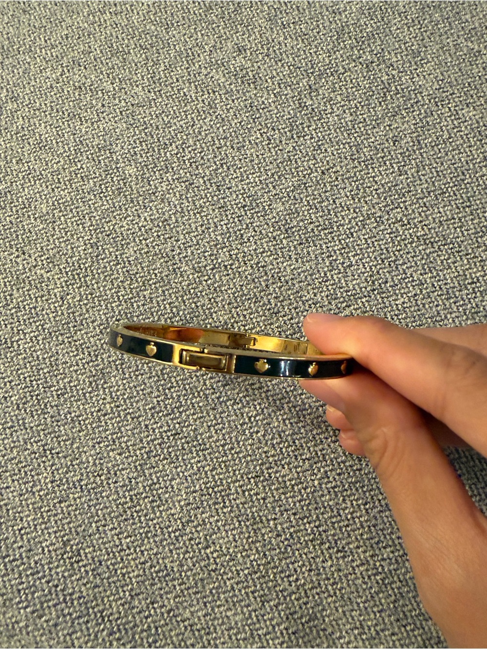 Kate Spade New York Gold Bangle Bracelet with Black Hearts - Picture 2 of 3